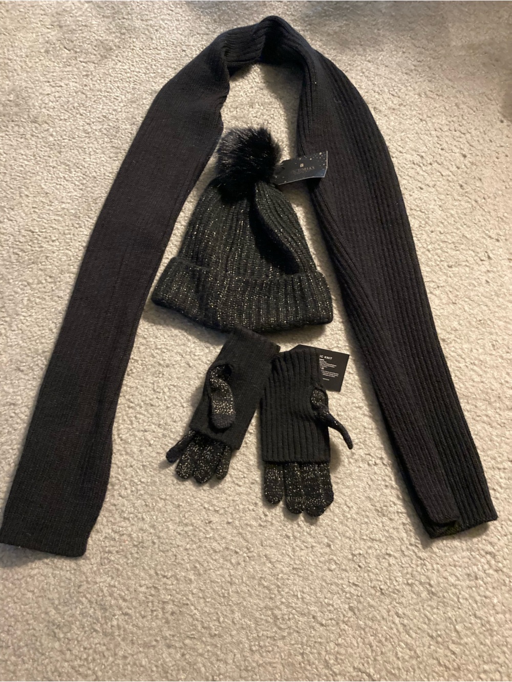 VS pink scarf, hat and matching gloves